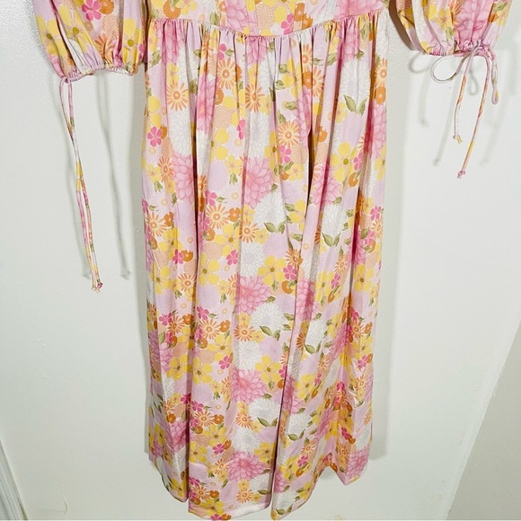 NEW For Love And Lemons Carrie Midi Dress Pink Floral Bohemian Cottagecore - Picture 6 of 12